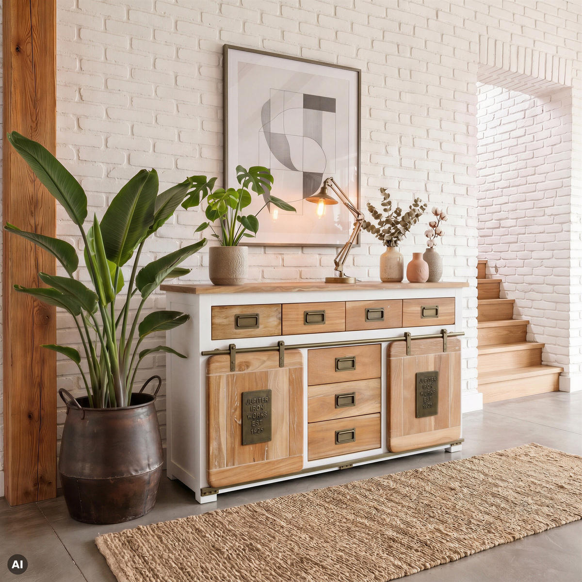 SIDEBOARD Mango 150x45x90 weiß lackiert RAILWAY #519 - Weiß, Holz (150/90/45cm) - Massivmoebel24