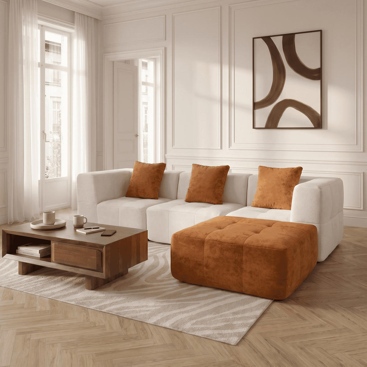 ECKSOFA Eden Komplett Weiß Orange 3-Sitzer - Weiß, Textil (272/71/92cm) - COCO Living