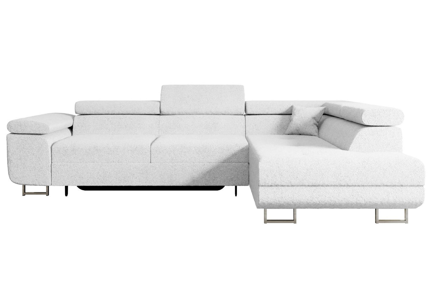 ECKSOFA mit Schlaffunktion und Bettkasten GUSA-L 272x202x107 cm Weiß Bouclé - Silberfarben/Weiß, Holzwerkstoff/Textil (272/202cm) - ALTDECOR