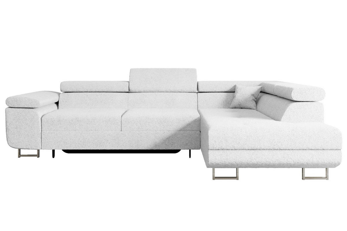 ECKSOFA mit Schlaffunktion und Bettkasten GUSA-L 272x202x107 cm Weiß Bouclé - Silberfarben/Weiß, Holzwerkstoff/Textil (272/202cm) - ALTDECOR