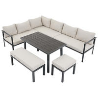 GARTEN-ESSGRUPPE 9 Personen Ecksofa Tisch Stahl Grau - Grau, Textil - FLIEKS