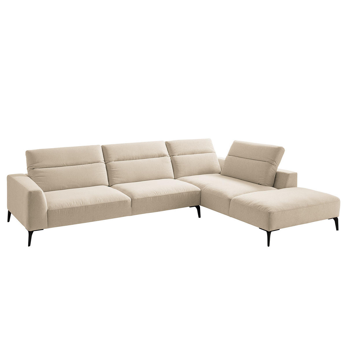 ECKSOFA mit Ottomane - Beige/Schwarz, Textil/Metall (325/238cm) - home24