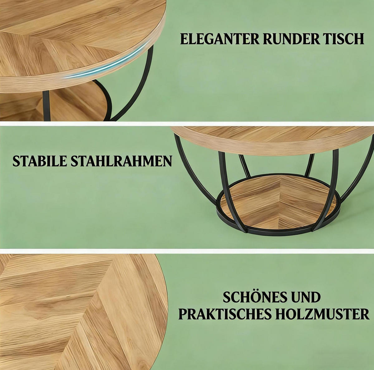 COUCHTISCH rund 2-stufig Holzwerkstoff Metall - Braun, Metall (80/80/45cm) - Meubliv