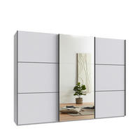 SCHWEBETÜRENSCHRANK 3-türig B300/H216/T65 cm in Weiß, eine Spiegeltür, Kleiderschrank inkl. Vollausstattung / 22019 - Rot/Weiß, Holzwerkstoff/Metall (300/216/65cm) - luma-home