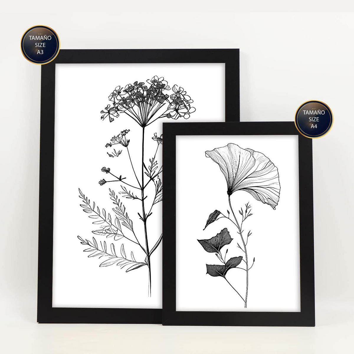 POSTER Set Mit 6 Blühende Blumen Natur Und Botanikdrucke Mit Blumenmotiven In Klassischem Schwarz Und Weiß Innenarchitektur A3 & A4 Schwarzer Rahmen - Schwarz, Papier (29/3cm) - Nacnic