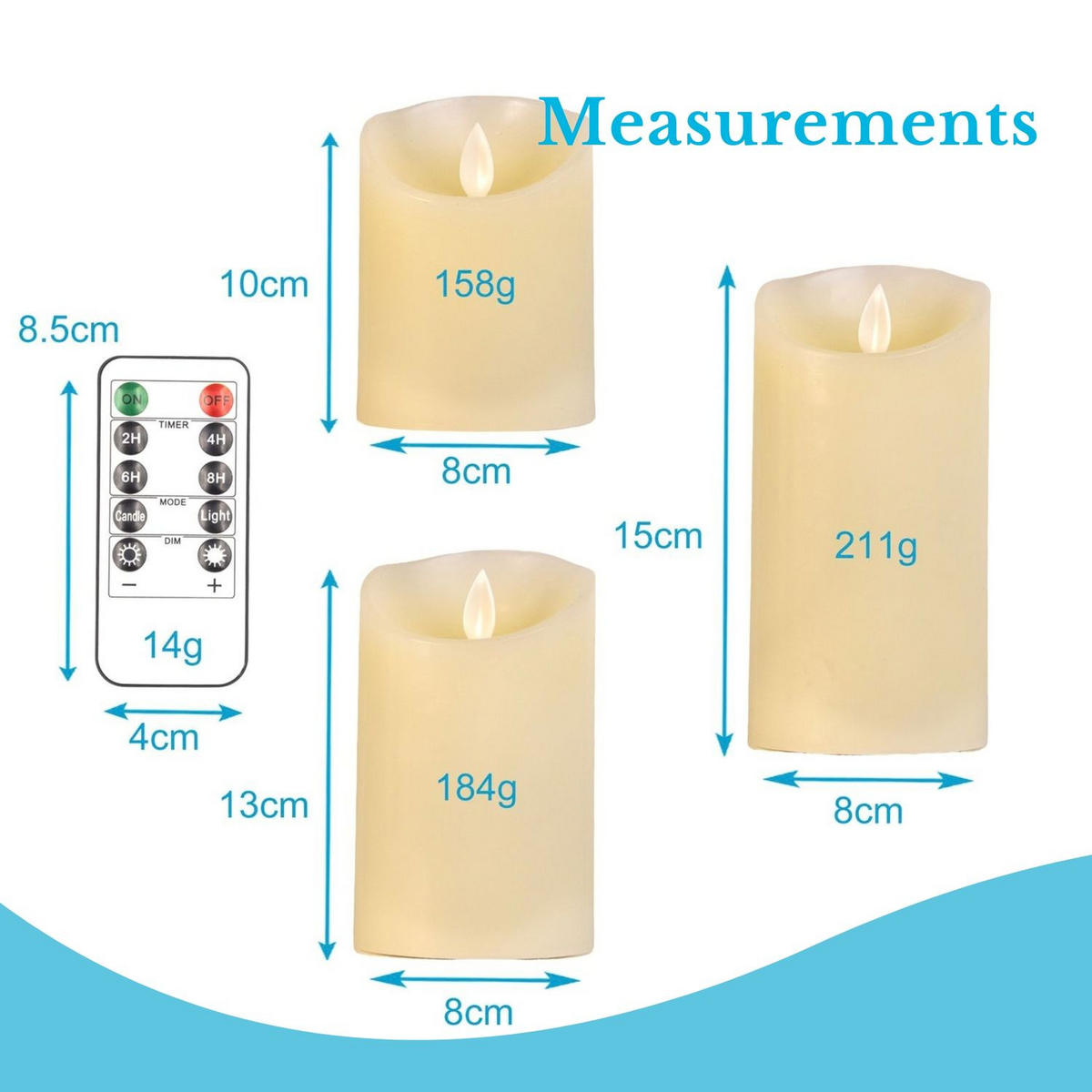 LED KERZEN (3er-Set) - Weiß, Naturmaterialien (8/8/15cm) - Intirilife