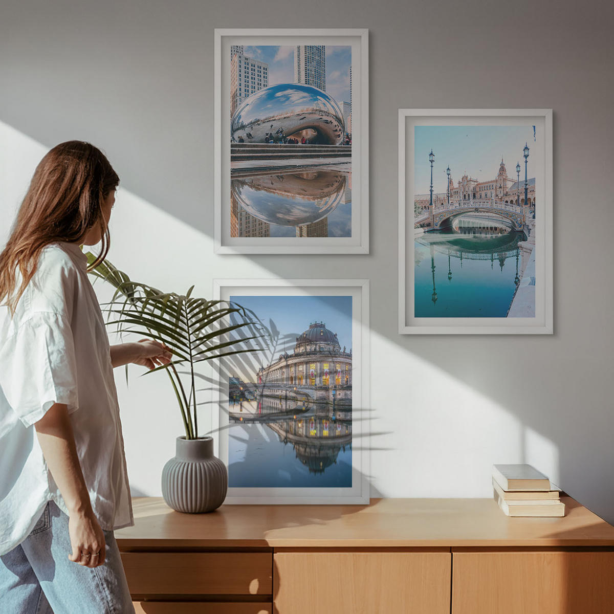 WANDBILDER 3er-Set - 40x60 cm Weißer Rahmen - Architektur von Städten am Wasser - Weiß, Kunststoff (40/60cm) - ArtPrintCave