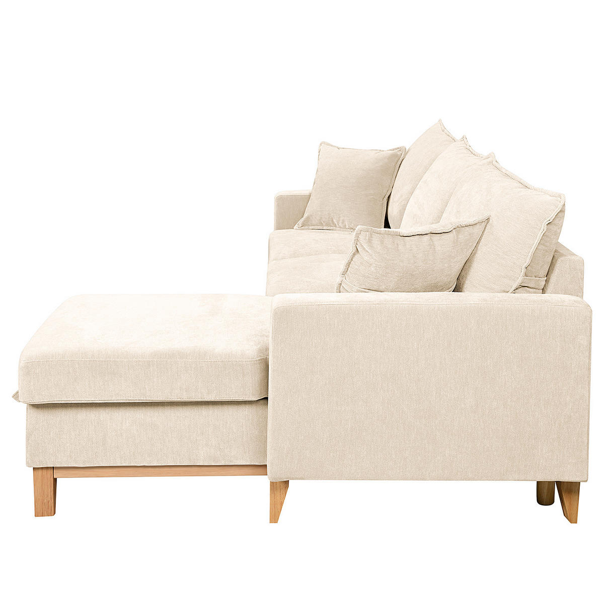 ECKSOFA mit Schlaffunktion - Flachgewebe - Hellbraun/Beige, Holz/Textil (214/145cm) - home24