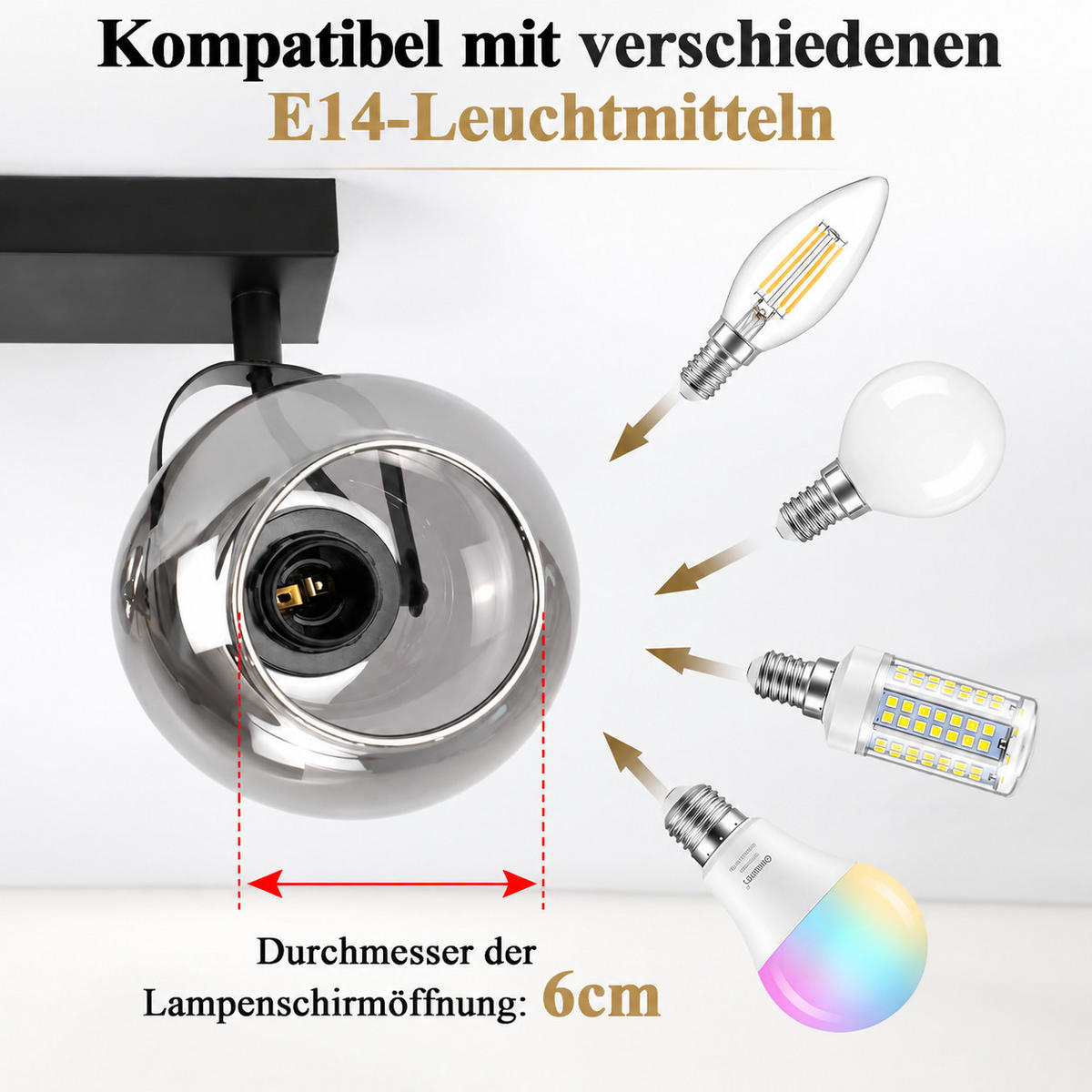 DECKENSTRAHLER Myvric 24/11/17 cm - Schwarz, Glas/Metall (24/11/17cm) - ZMH
