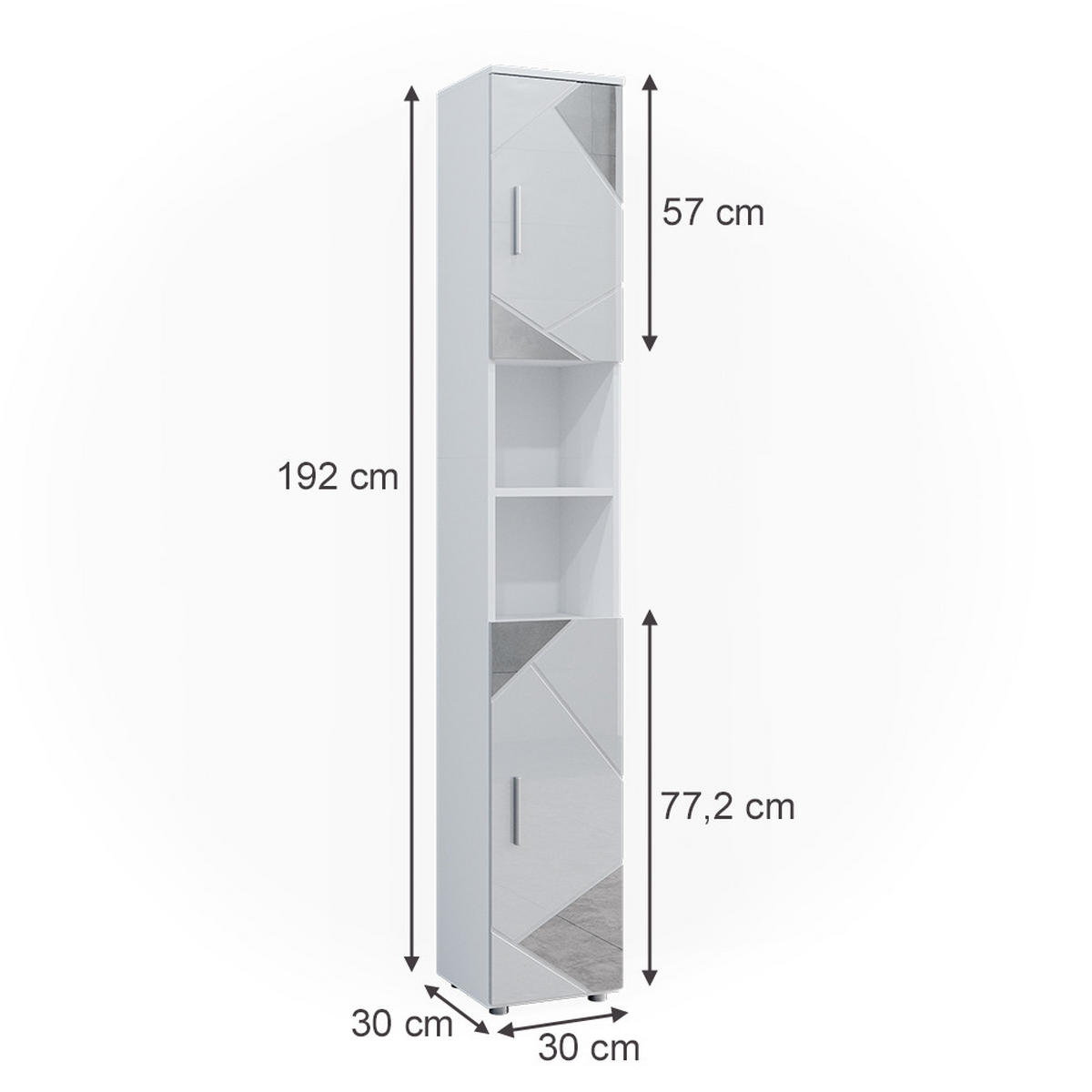 BADSCHRANK Irma Weiß 30 x 192 cm - Weiß Hochglanz, Holzwerkstoff (30/192/30cm) - Vicco