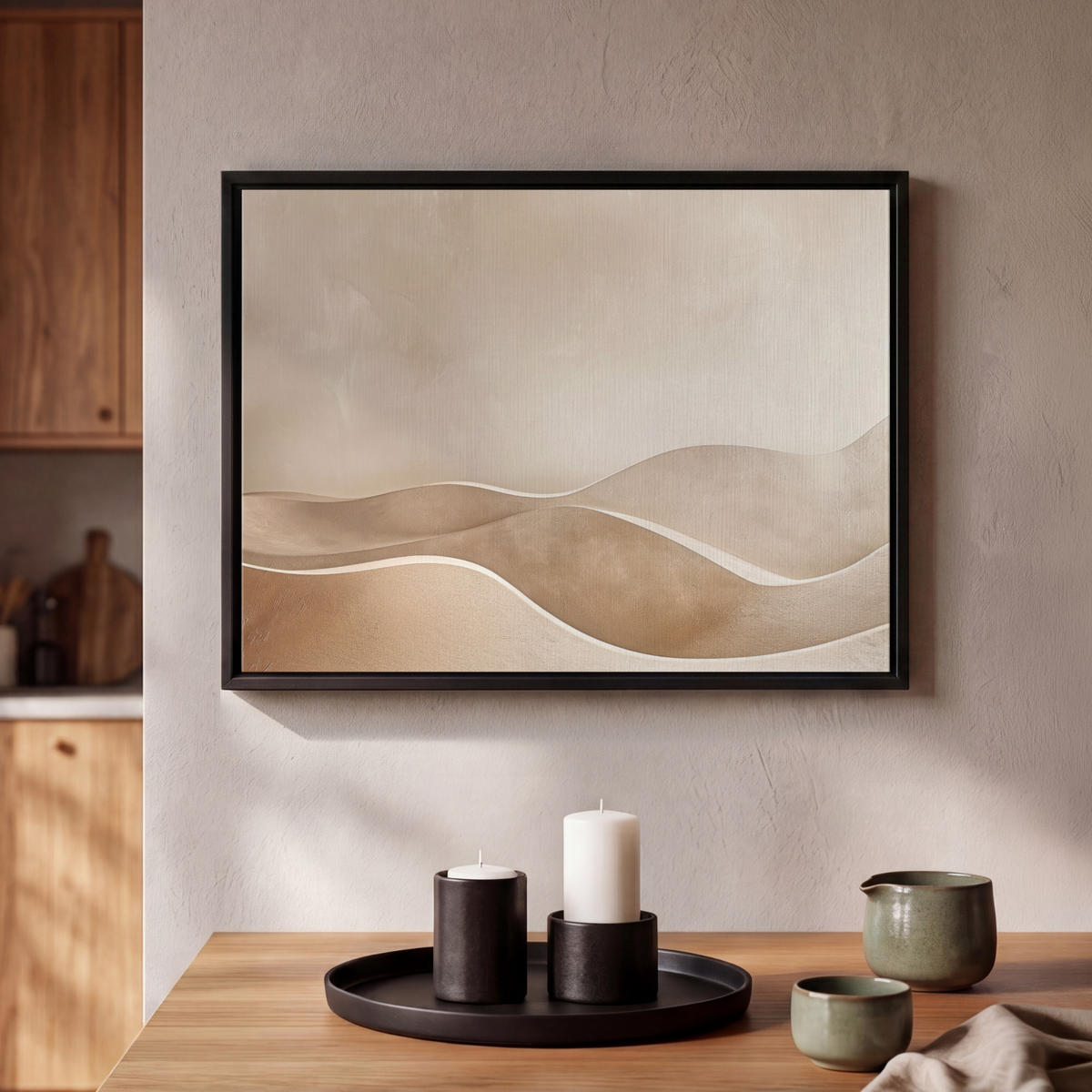 LEINWAND Bilder mit Rahmen - Beige - Natur - Abstrakt - Modern - 40x30 - Beige, Textil (40/30cm) - MuchoWow
