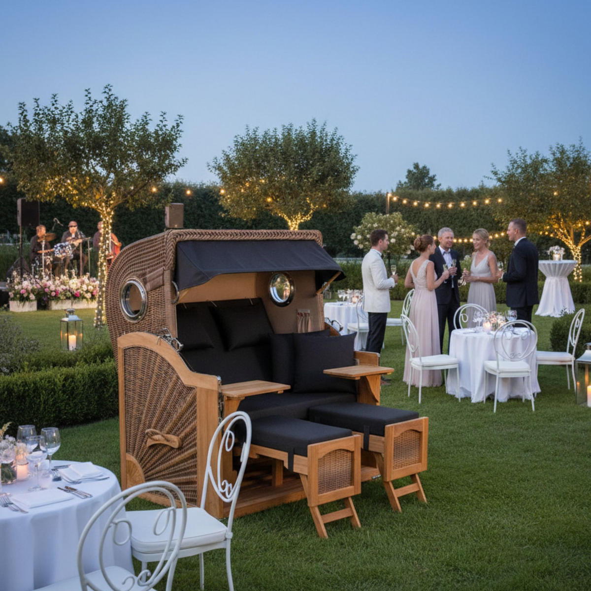 STRANDKORB XXL Düne Grande Teak Banana - Schwarz/Braun, Metall (142/170/95cm) - Mr. Deko