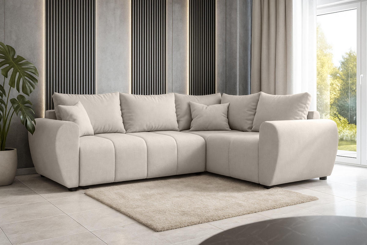 ECKSOFA L Form Malatya MAX Beige 246/145/82 cm stilvolle mit Schlaffunktion R - Beige/Schwarz, Kunststoff/Textil (235/175cm) - AX Living