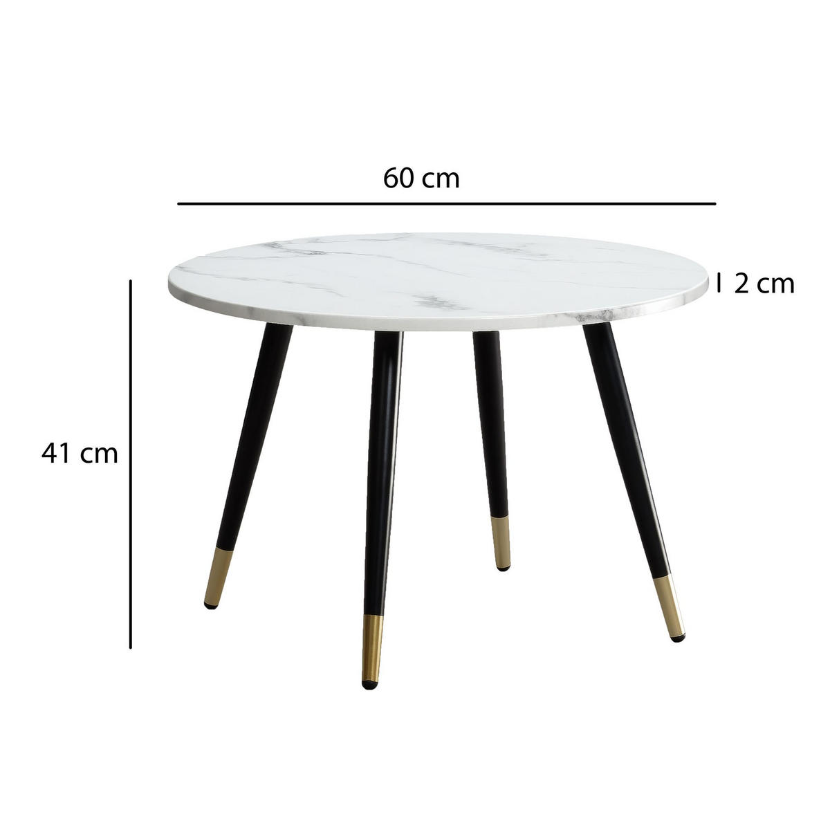 COUCHTISCH mit Marmor Optik, Modernes Design, Metall-Gestell, Runde Form, Weiß 60x60x41 cm - Goldfarben/Weiß, Holzwerkstoff/Metall (60/60/41cm) - KADIMA DESIGN