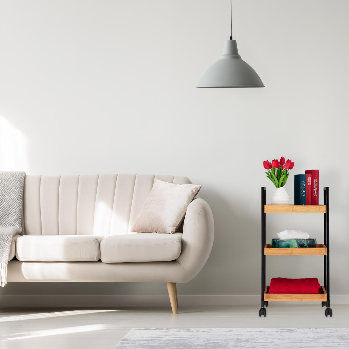 SERVIERWAGEN - Hellbraun, Holz/Textil (37/69.5/34cm) - Relaxdays