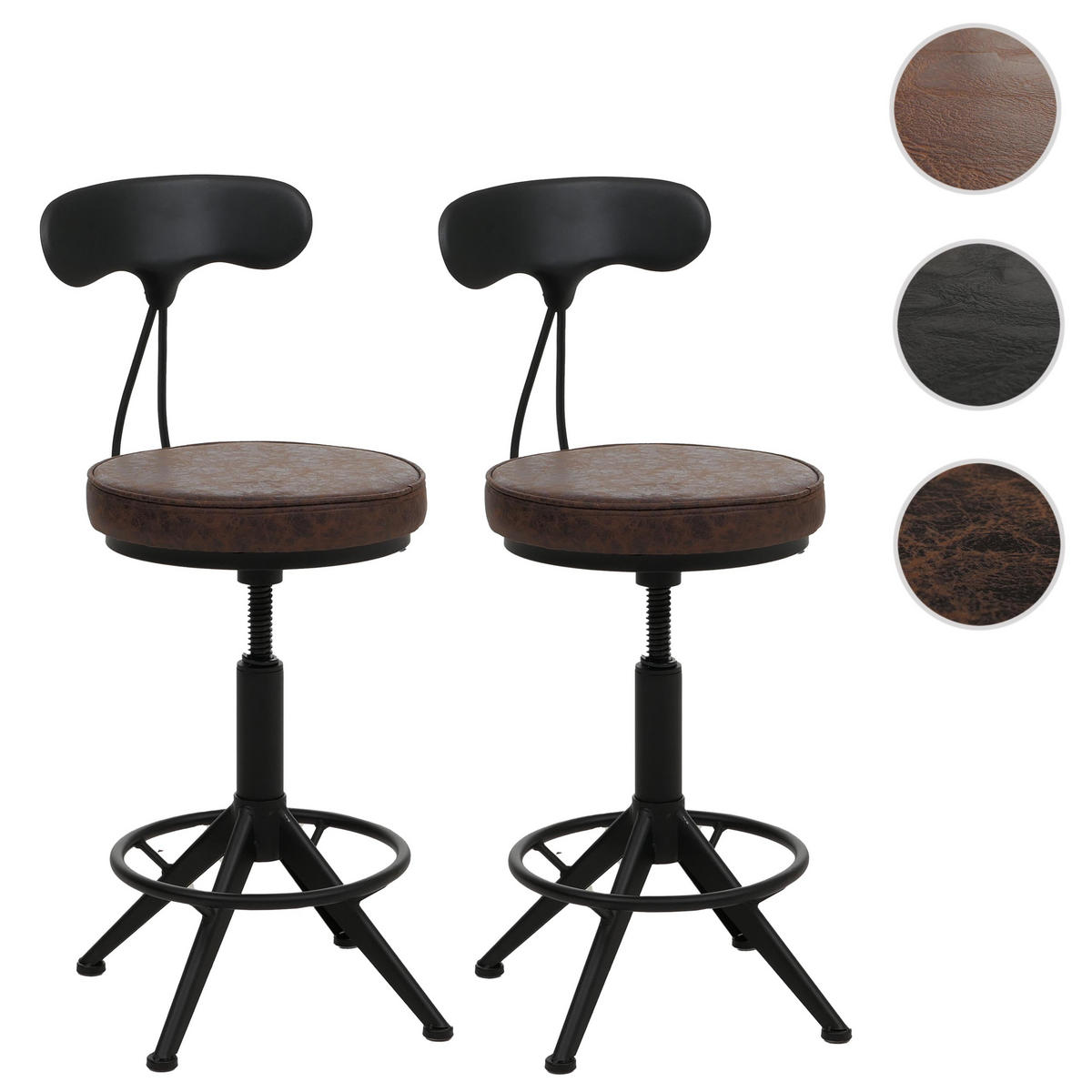 BARHOCKER 2er-Set mit Lehne Sitzhöhe 51-73cm Kunstleder Metall Braun-Schwarz höhenverstellbar - Dunkelbraun, Kunststoff (45/101/45cm) - PROREGAL