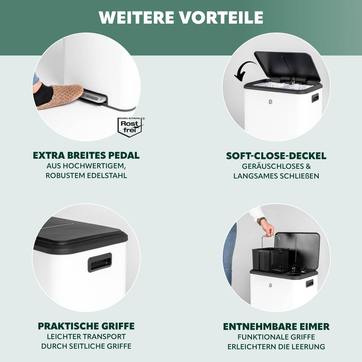 ABFALLEIMER 30 Liter, weiß - Weiß, Metall (42.5/50/33.5cm) - eluno