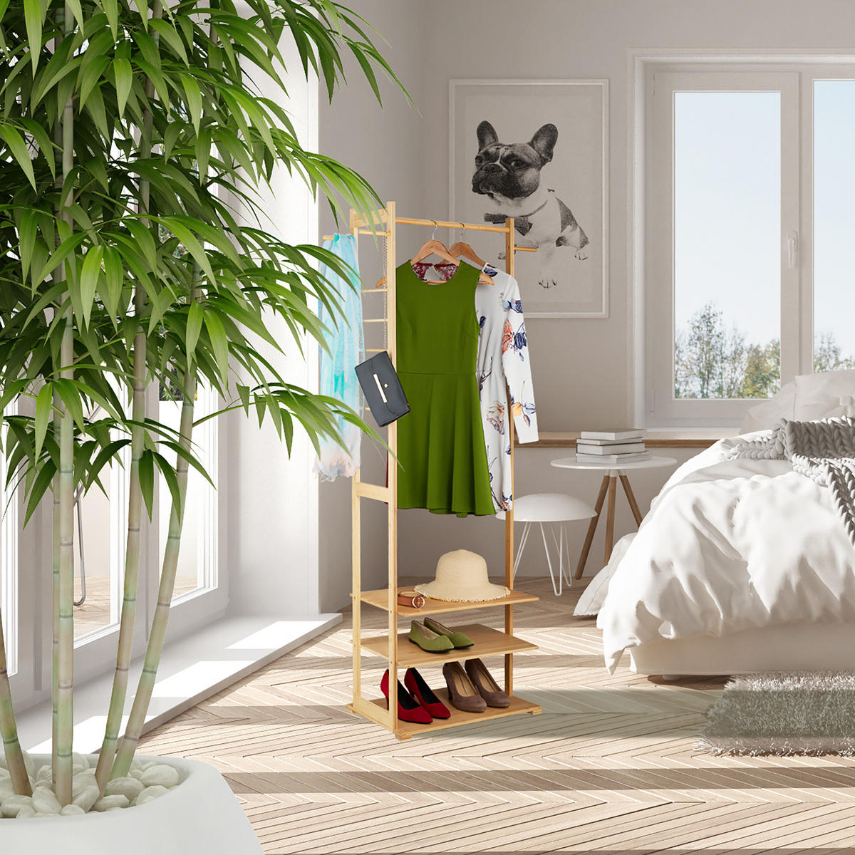 KLEIDERSTÄNDER - Hellbraun, Holz (81/177.5/38cm) - Relaxdays