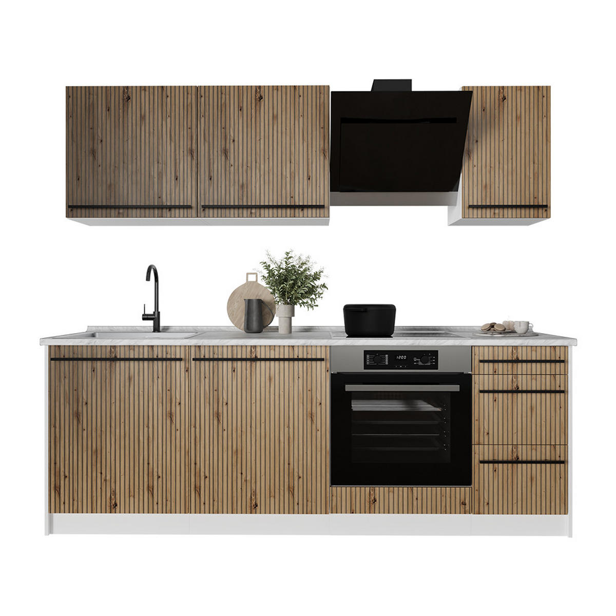 KÜCHENZEILE R-Line, Artisan-Eiche/Weiß, 220 cm Arbeitsplatte Anthrazit - Eiche Artisan/Weiß, Holzwerkstoff (220/81.6/60cm) - Vicco