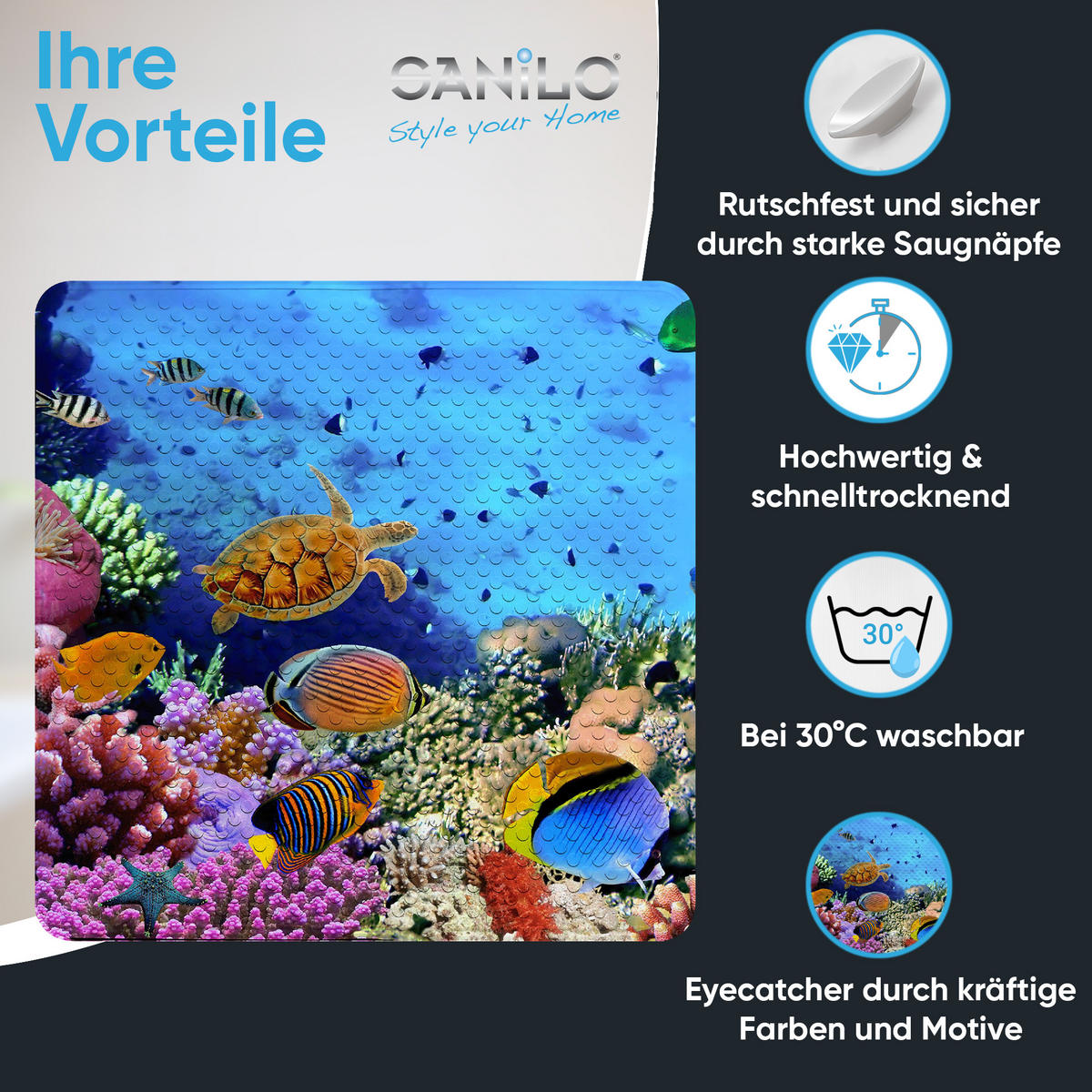 BADEMATTE Ocean - Blau, Kunststoff (53/53cm) - Sanilo