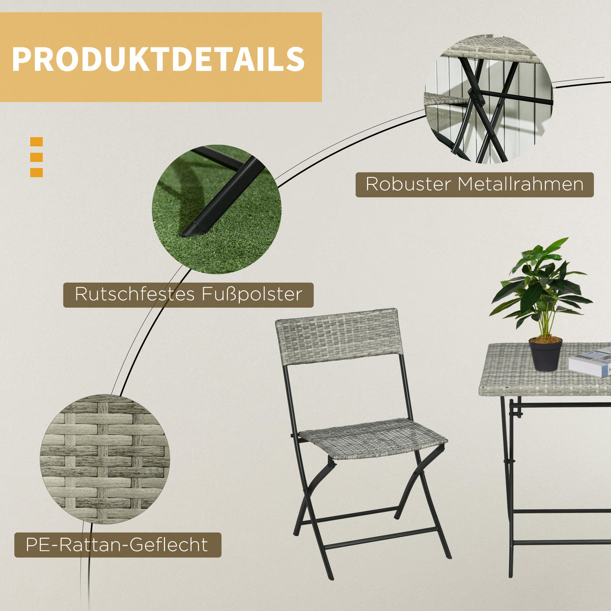 GARTENMÖBEL Set, Metall, PE, Hellgrau - Hellgrau, Metall - Outsunny