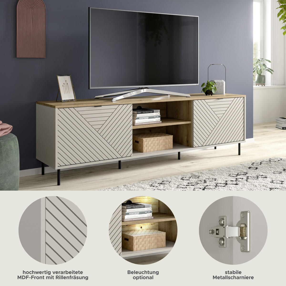 LOWBOARD Campus Kaschmir 184/40/55 cm - Beige, Holzwerkstoff (184/55/40cm) - Xonox