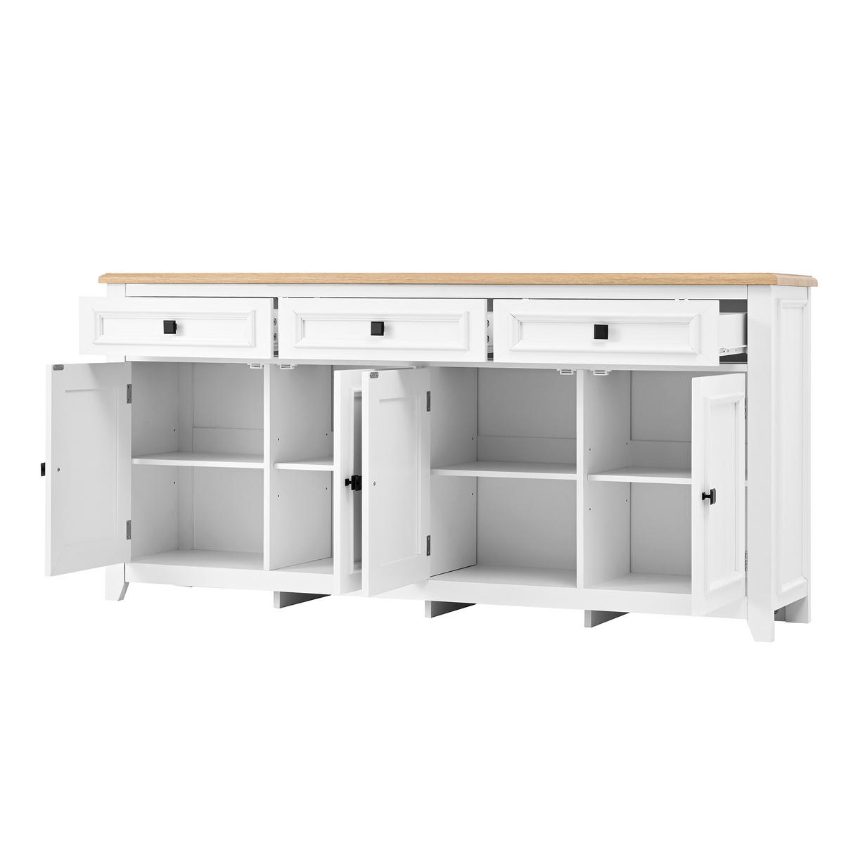 SIDEBOARD 160 x 35 x 76 cm aus MDF, 4 Türen, 3 Schubladen, verstellbare Böden, Weiß - Weiß, Holzwerkstoff (160/76/35cm)