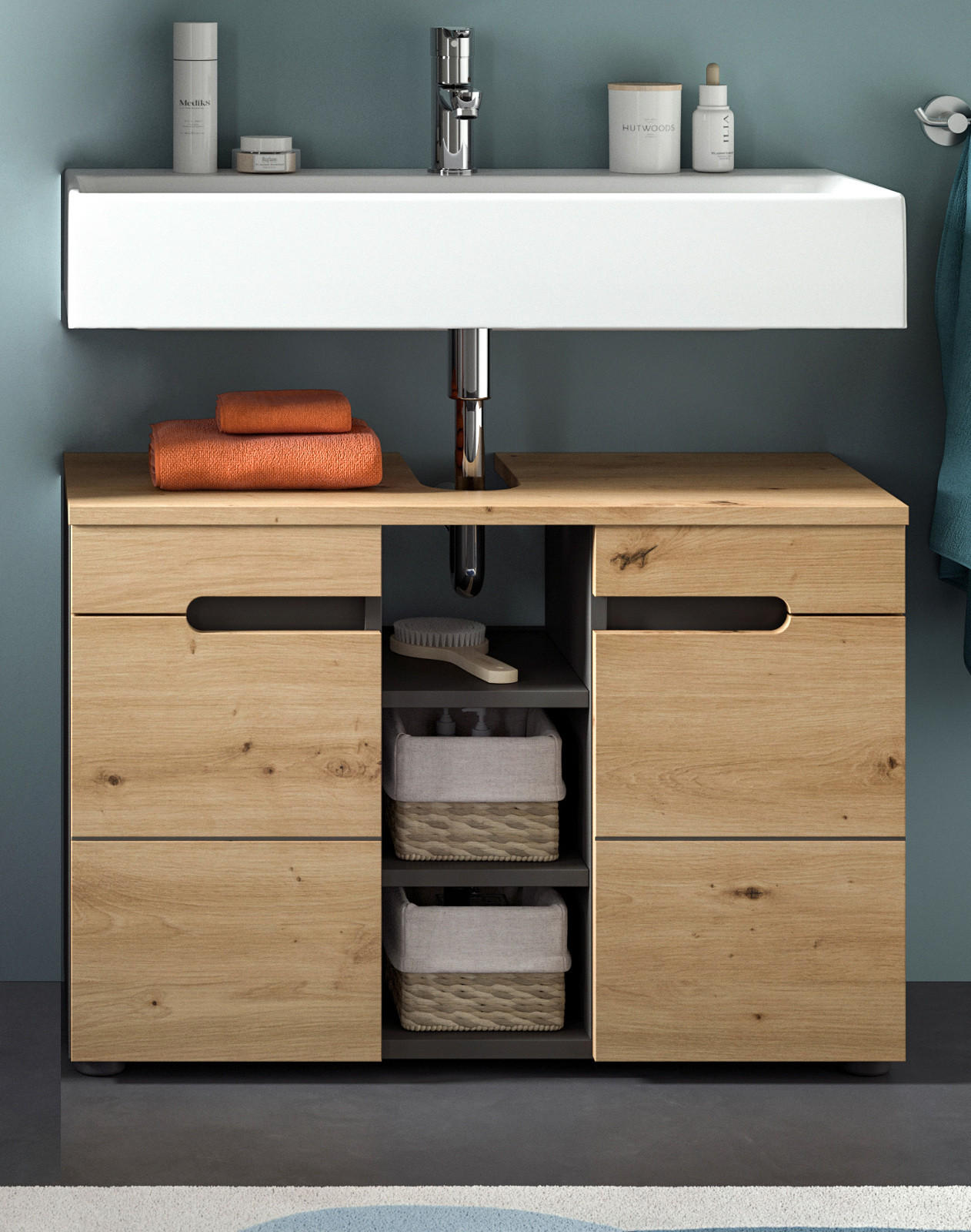 WASCHBECKENUNTERSCHRANK Eiche, grau 80 cm mit Soft-Close - Eiche Artisan/Grau, Holz/Holzwerkstoff (80/55/34cm) - Inn.Furn