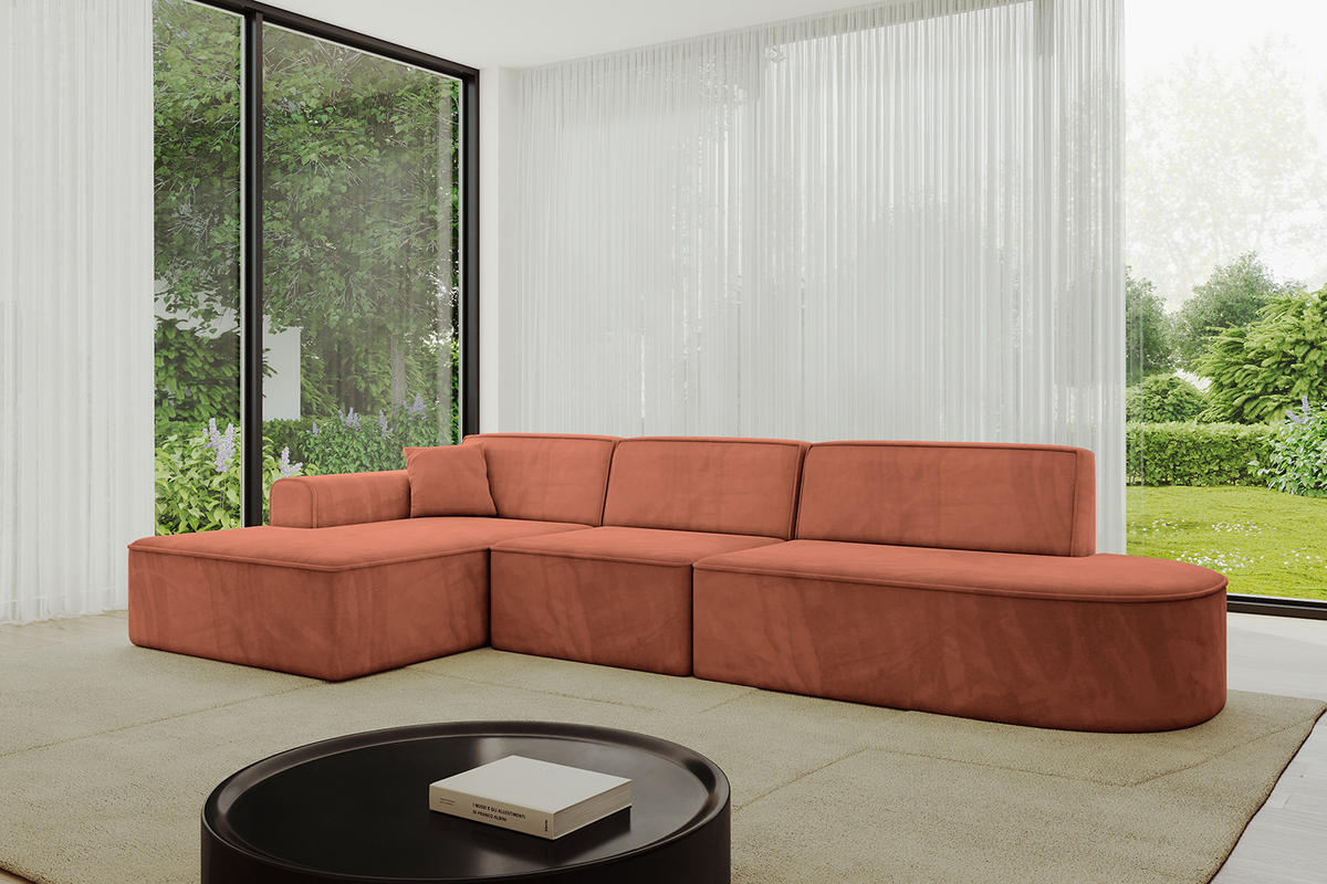 ECKSOFA Ottomane Links IREA-L2-v3 - 318x165x76 cm Apricot - Koralle, Holzwerkstoff/Textil (318/165cm) - ALTDECOR