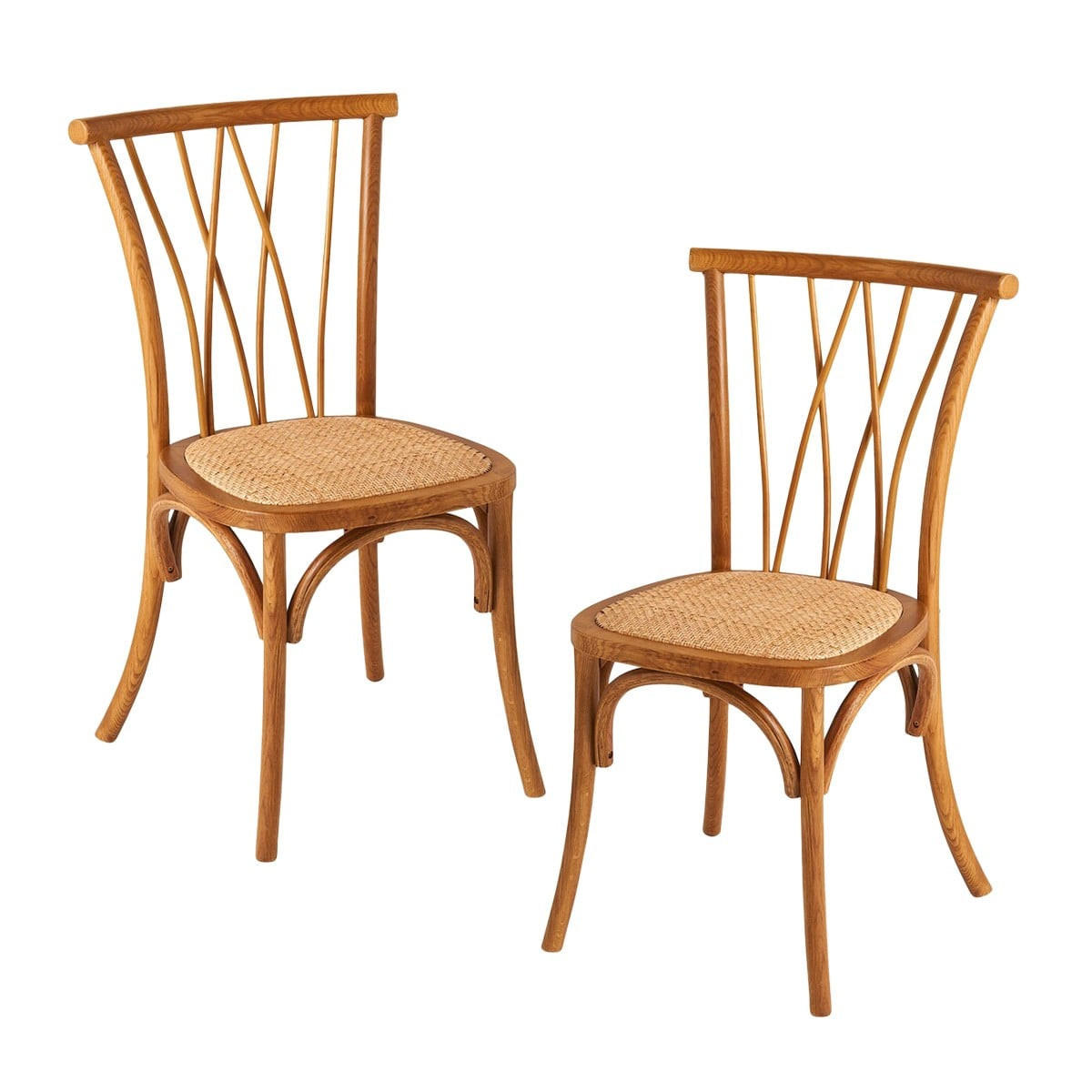 EICHENSTÜHLEN mit Rattan-Sitzfläche, 2er Set - 46/45/77 cm - Braun, Holz (46/77/53cm) - Signature