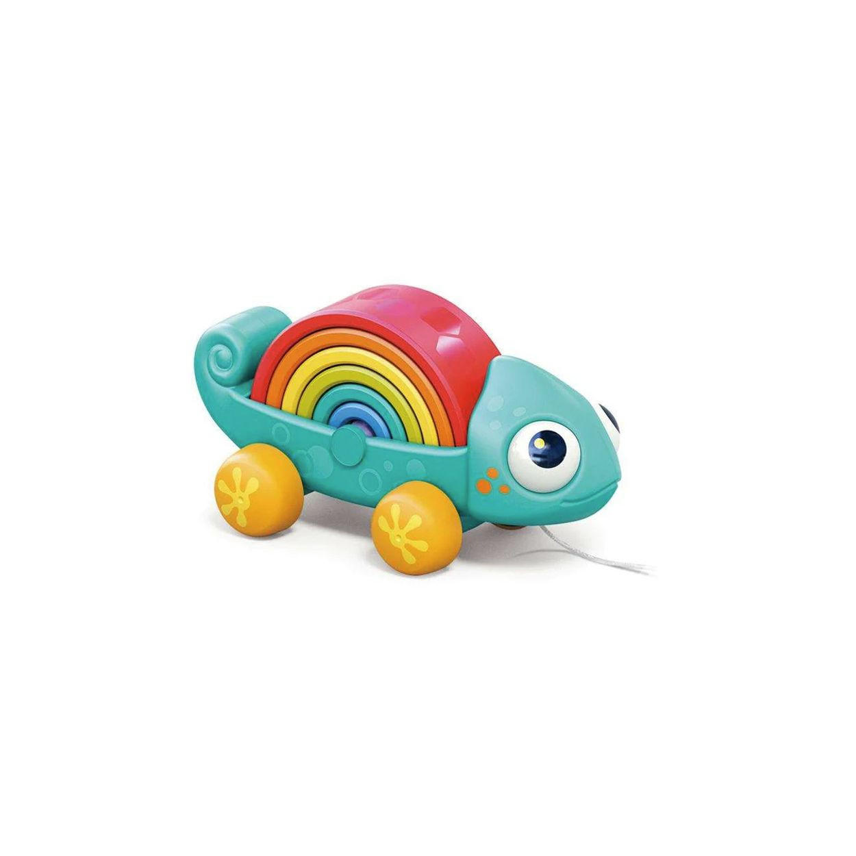 BABYSPIELZEUG Nachziehspielzeug Chamäleon HA795700 bunt Ziehschnur, Räder, 7 Formen, Stapelspiel, Chamäleon, ab 18 Monaten - Multicolor, Kunststoff (28/14/13cm) - Moni