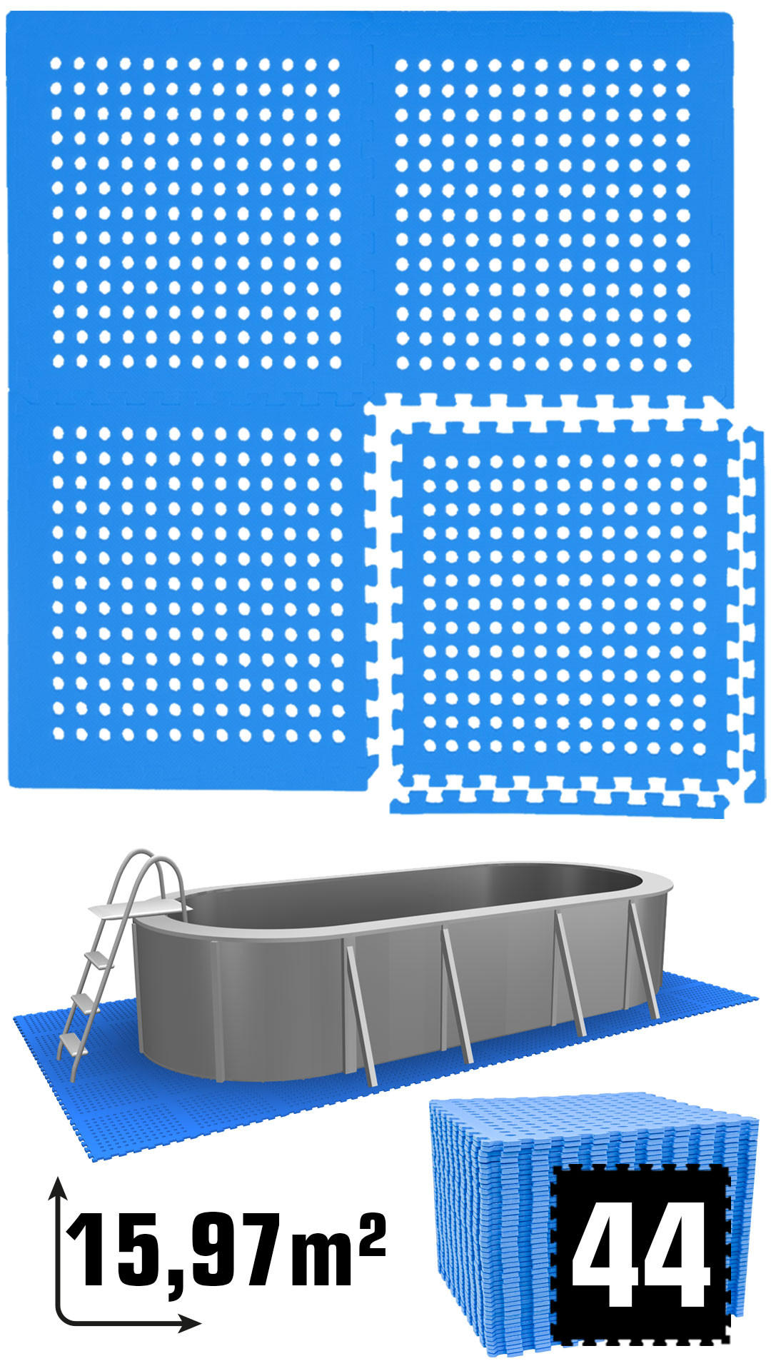 POOLMATTEN 16m² 44 EVA Matten 62 cm Blau - Blau, Kunststoff (62/62cm) - eyepower