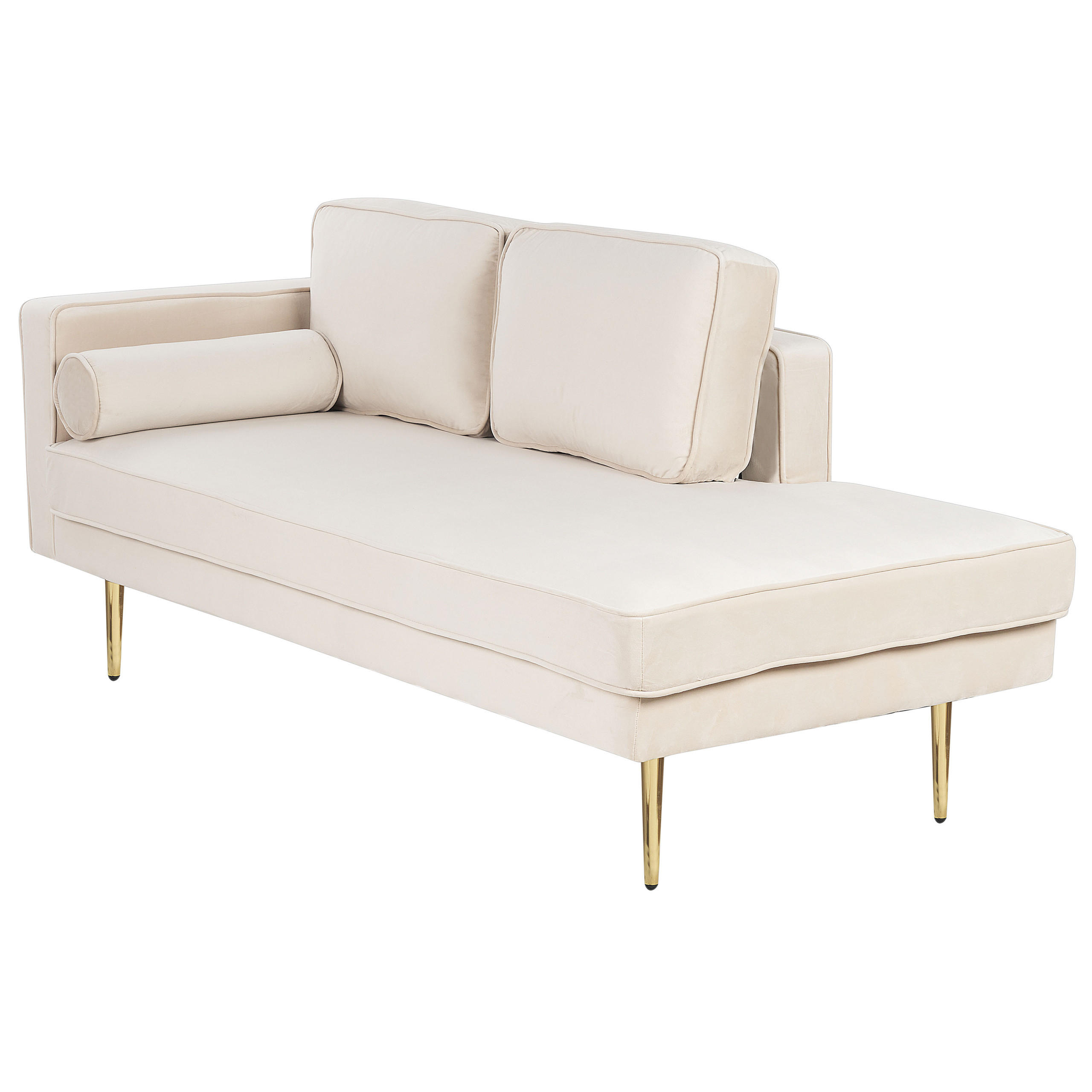 CHAISELONGUE Samtstoff beige linksseitig Miramas - Beige/Goldfarben, Textil (171/63/79cm) - Beliani