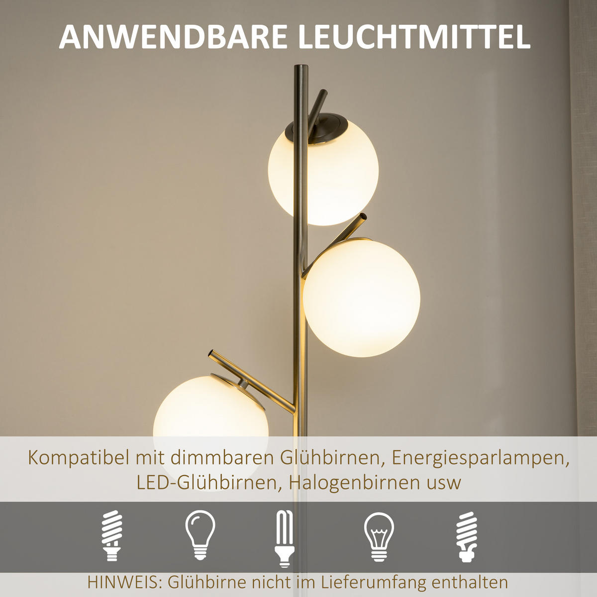 STEHLEUCHTE, Stehlampe, Metall, Silber - Silberfarben, Metall (27/27/169cm) - HOMCOM