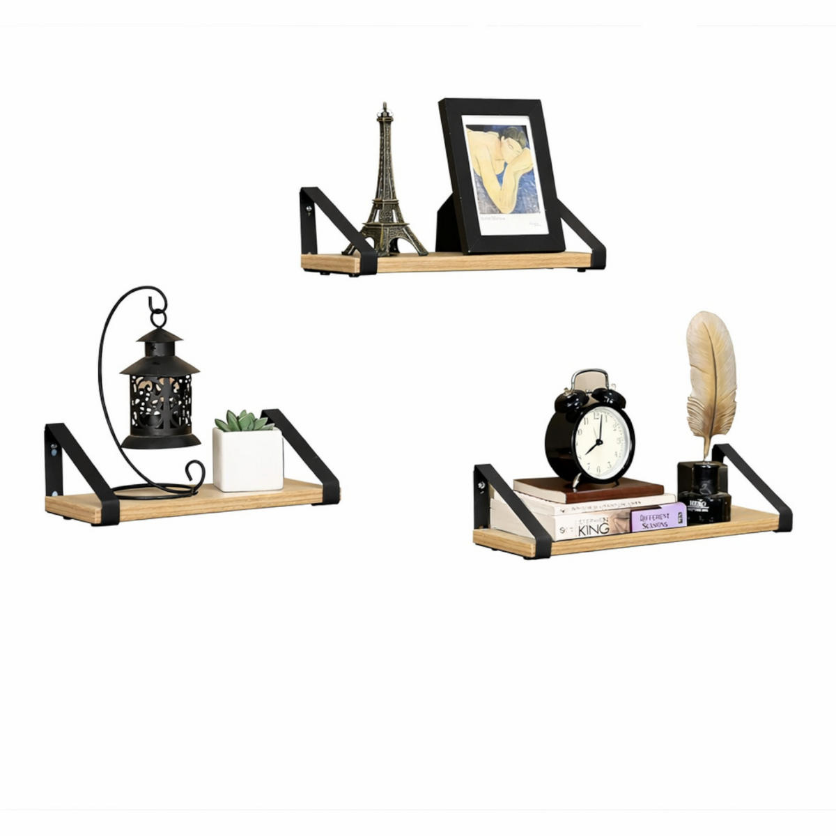 WANDREGAL Holzoptik Metall Eichefarben Schwarz SET 3 STK 40x12x11 cm 35x12x11 cm 30x12x11 cm - Eichefarben/Schwarz, Holzwerkstoff/Metall (12/11/40cm) - Begryf