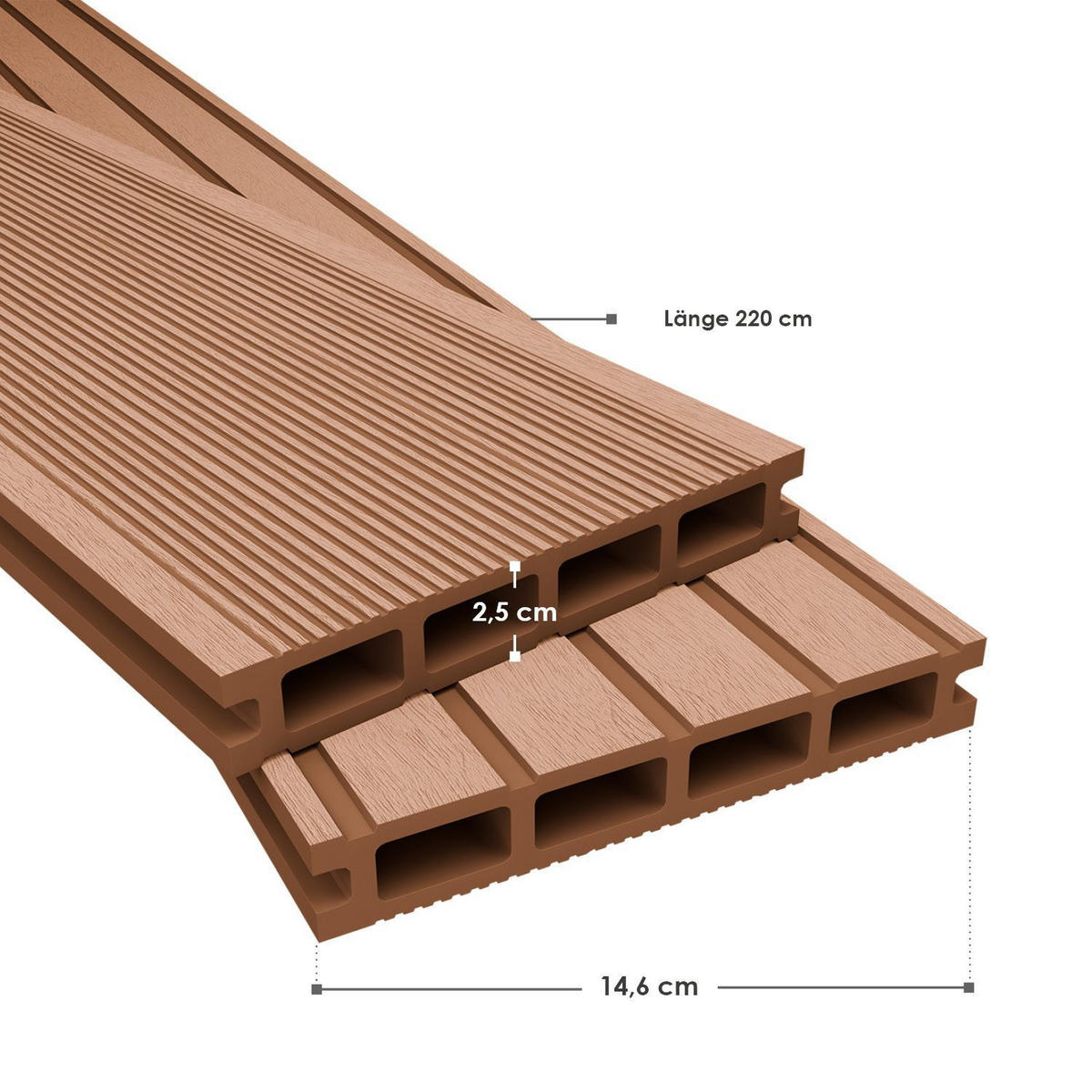 TERRASSENDIELEN WPC Teak 30 m² - Teakfarben, Kunststoff (220/14.6/2.5cm) - Juskys