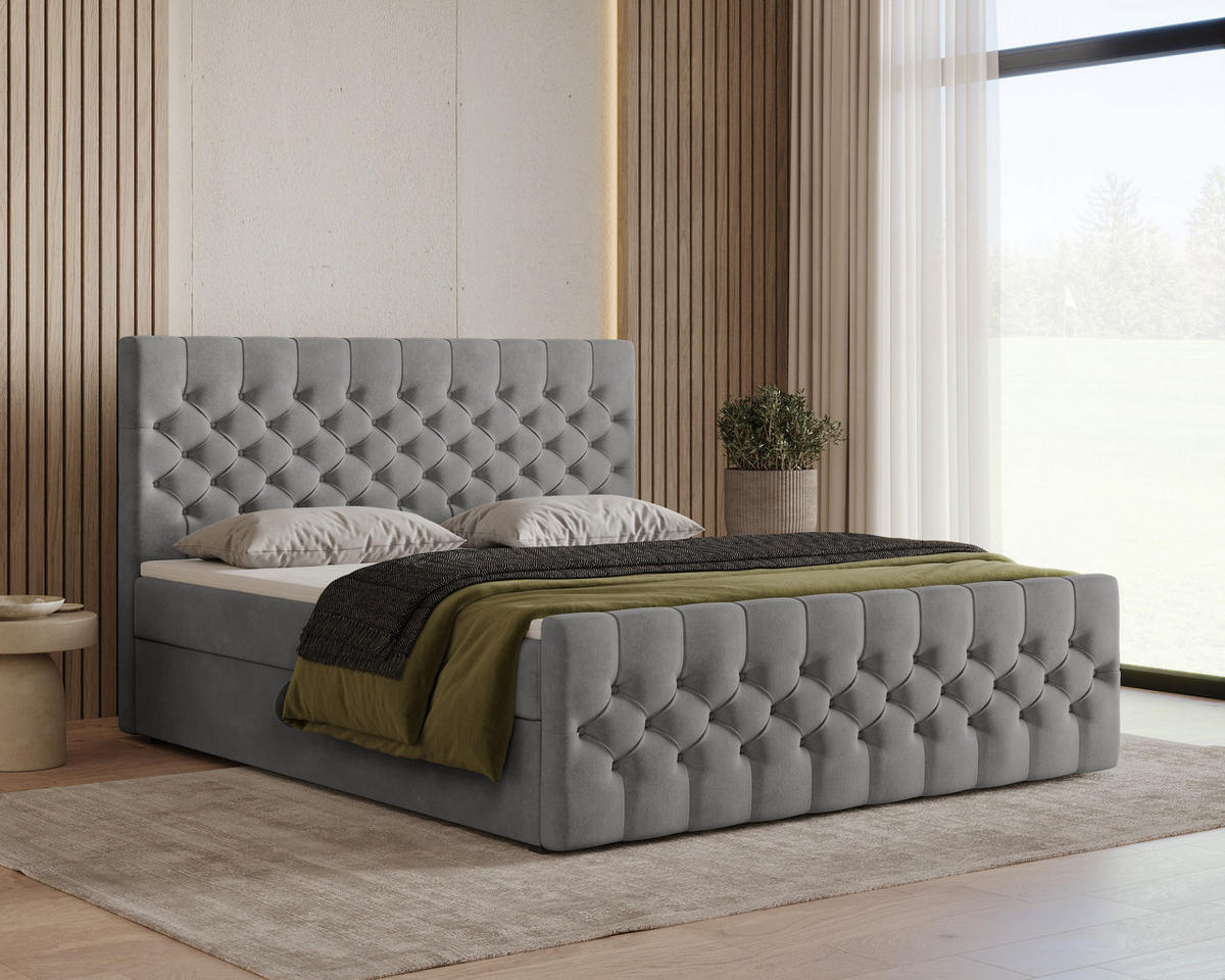 BOXBETT 12 140 x 200 cm - Manila - Modernes Polsterbett mit Bettkasten inkl. PU-Schaum-Topper und Federmechanismus - Graphitfarben, Holz (140/200cm) - ROYAL24_MARKT