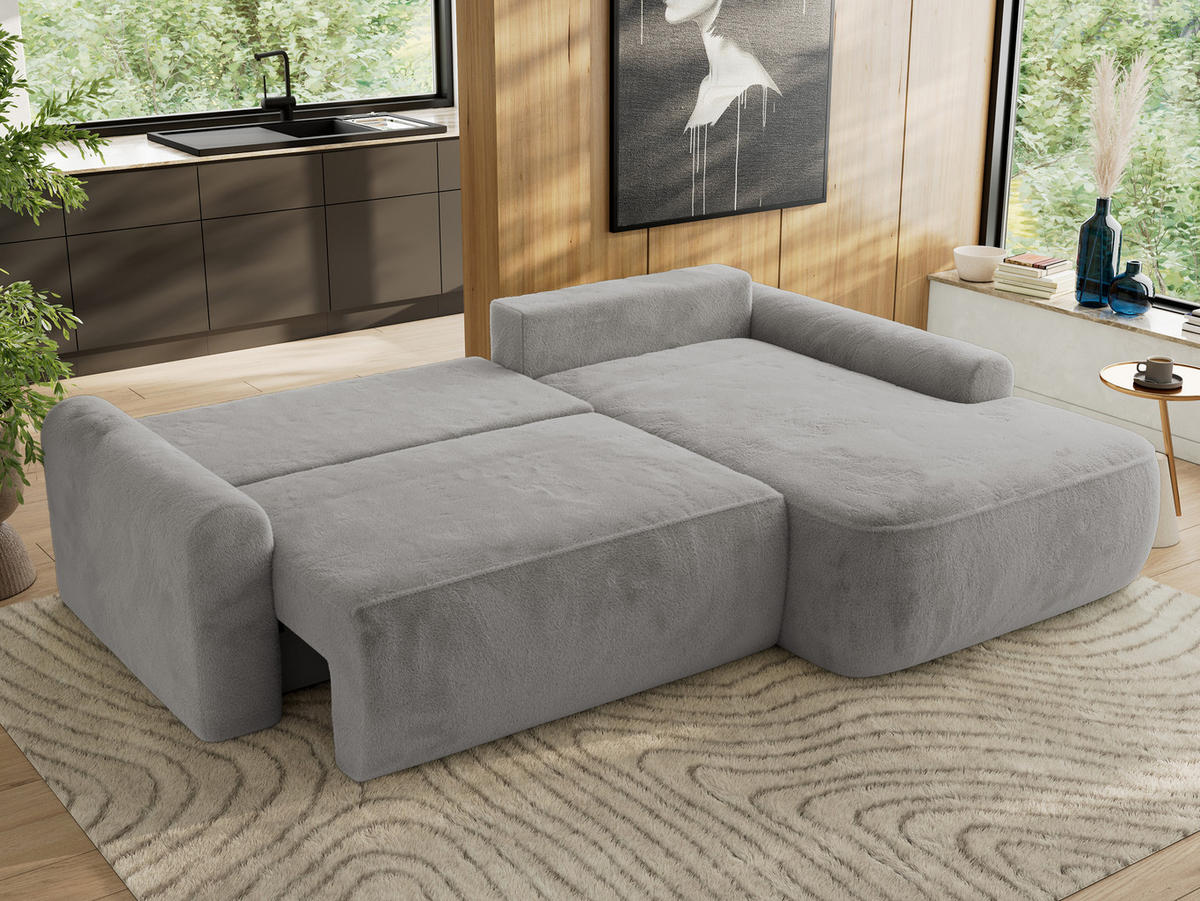 ECKSCHLAFSOFA CUBO L Hellgrau Plüsch - rechts - Hellgrau/Schwarz, Kunststoff/Textil (187/273cm) - MKS