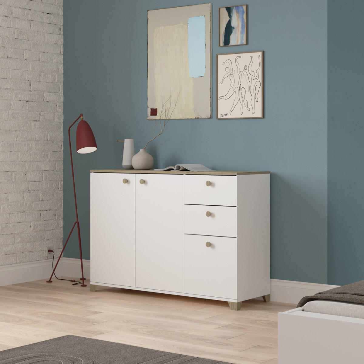SIDEBOARD 2+1 Türen und 2 Schubladen - izzy 119,6/41,9/85,1 cm - Apfelbaumfarben, Holzwerkstoff (41.9/85.1/119.6cm) - Calicosy