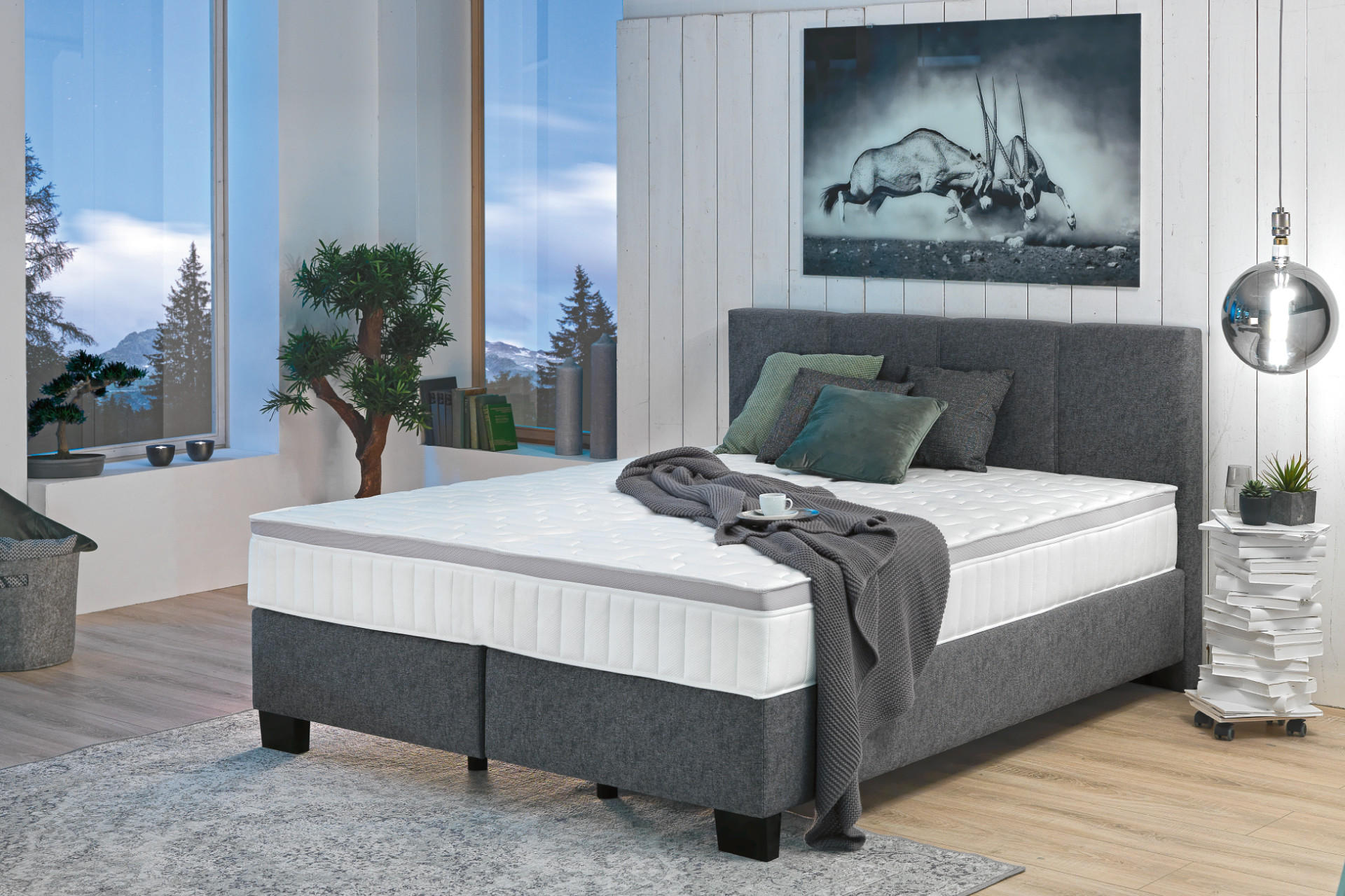 Graues Boxspringbettt