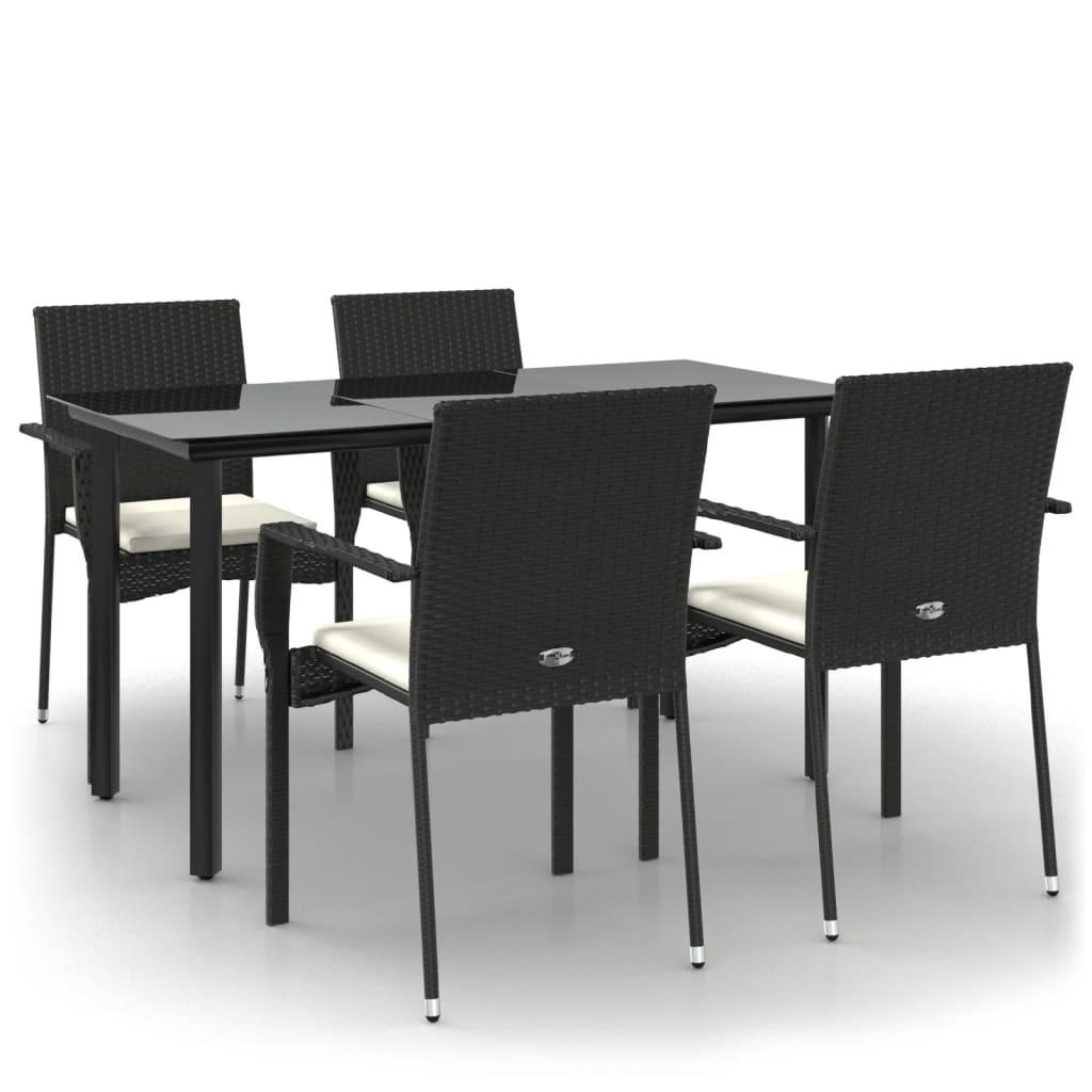 GARTEN-ESSGRUPPE 5-TLG. Mit Kissen Schwarz Poly Rattan - Creme/Schwarz, Kunststoff - vidaXL