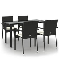 GARTEN-ESSGRUPPE 5-TLG. Mit Kissen Schwarz Poly Rattan - Creme/Schwarz, Kunststoff - vidaXL