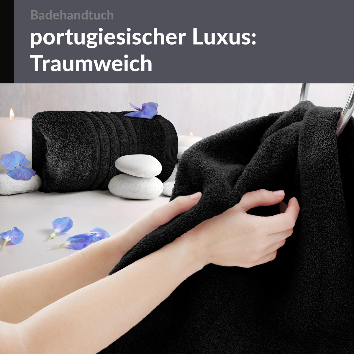 BADETUCH London Schwarz 2er Set 100x150 - Schwarz, Textil (100/150cm) - Lashuma
