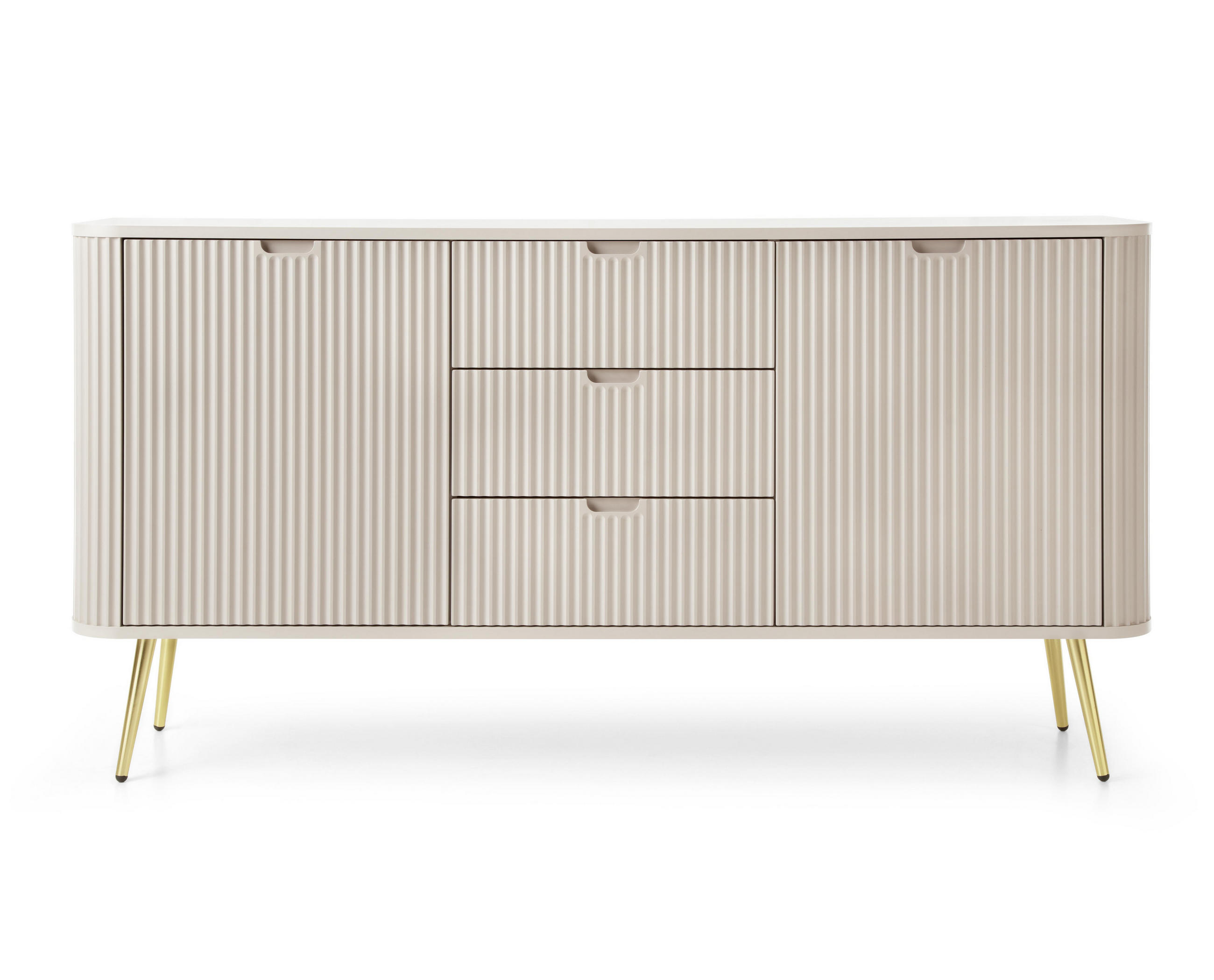 SIDEBOARD Salvia 2T 3S Beige, Gold 168/87/39 cm – mit geriffelten Fronten und hohen Beinen - Beige/Goldfarben, Holzwerkstoff/Metall (168/87/39cm) - AX Living