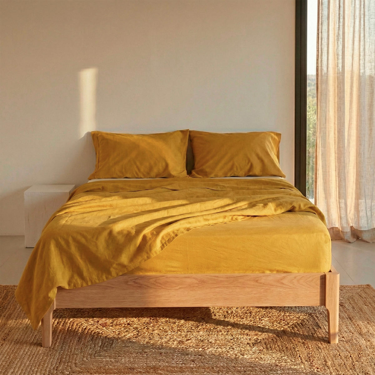 SPANNBETTTUCH basic 200x200x32 cm senf - Gelb, Textil (200/200cm) - Happy Friday