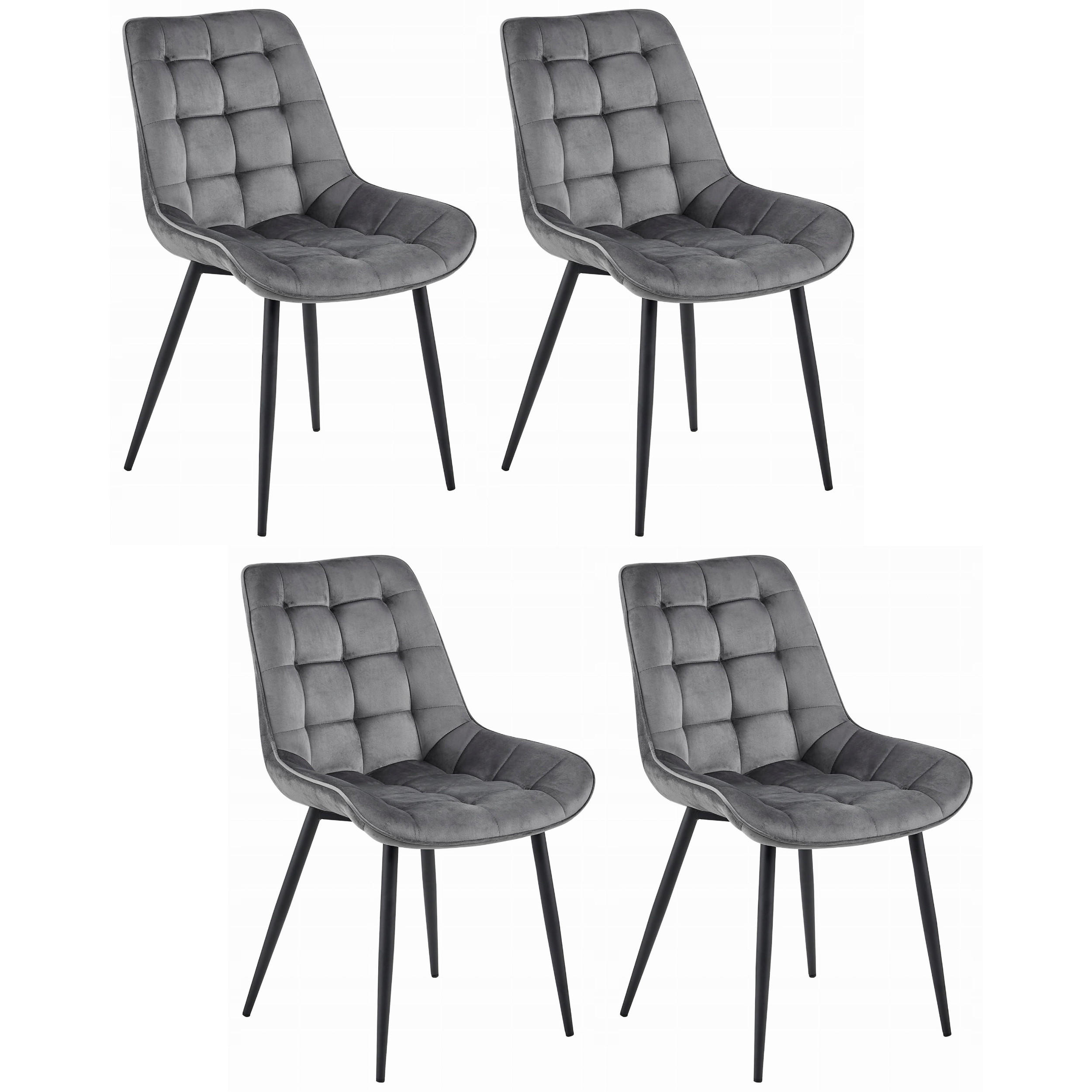 STUHL BARDI 4-er Set, Grau, Schwarz, mit Samtstoff gepolstert - Anthrazit, Textil/Metall (45/89/53cm) - Komodee