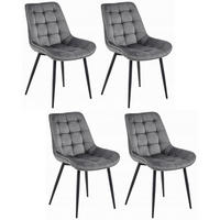 STUHL BARDI 4-er Set, Grau, Schwarz, mit Samtstoff gepolstert - Anthrazit, Textil/Metall (45/89/53cm) - Komodee