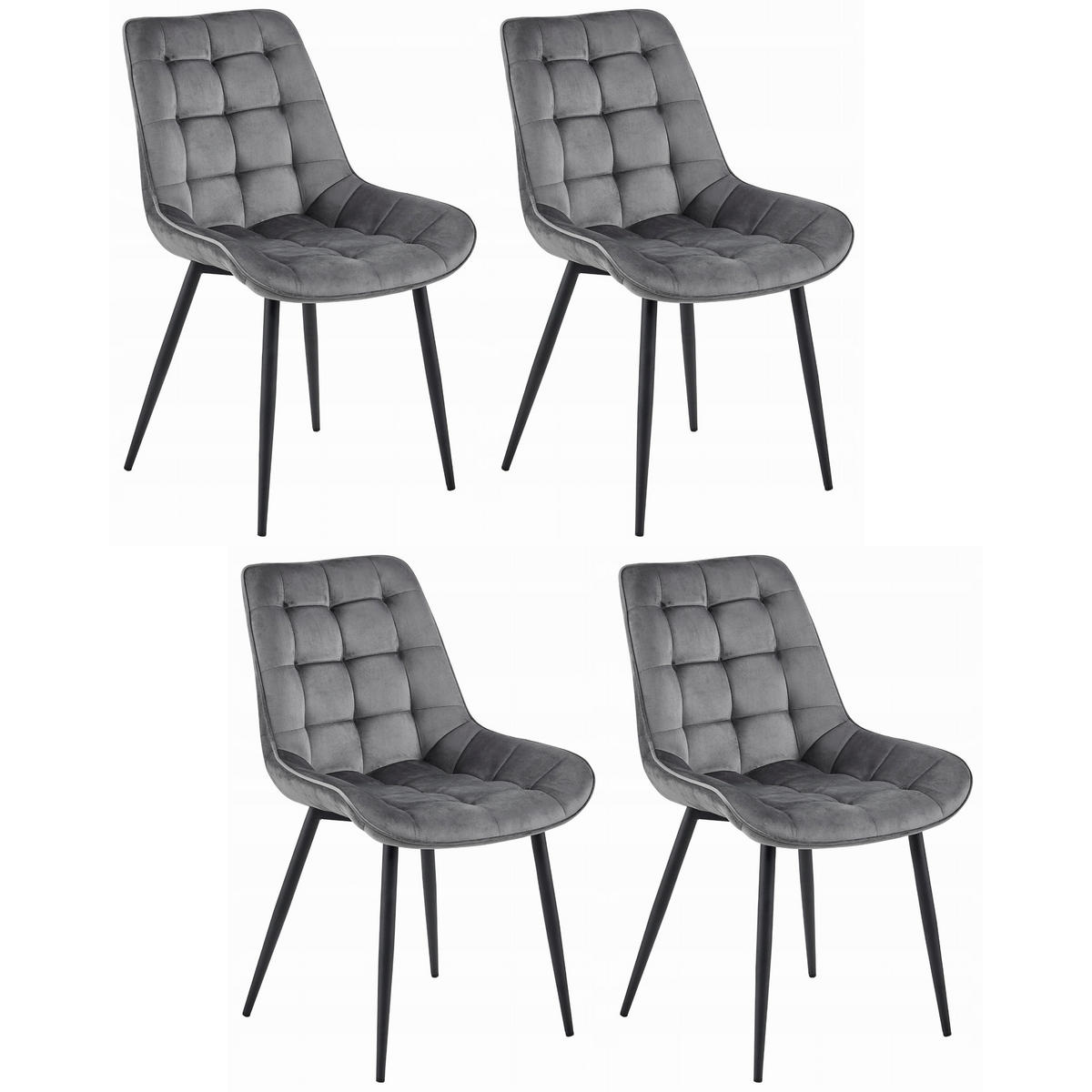 STUHL BARDI 4-er Set, Grau, Schwarz, mit Samtstoff gepolstert - Anthrazit, Textil/Metall (45/89/53cm) - Komodee