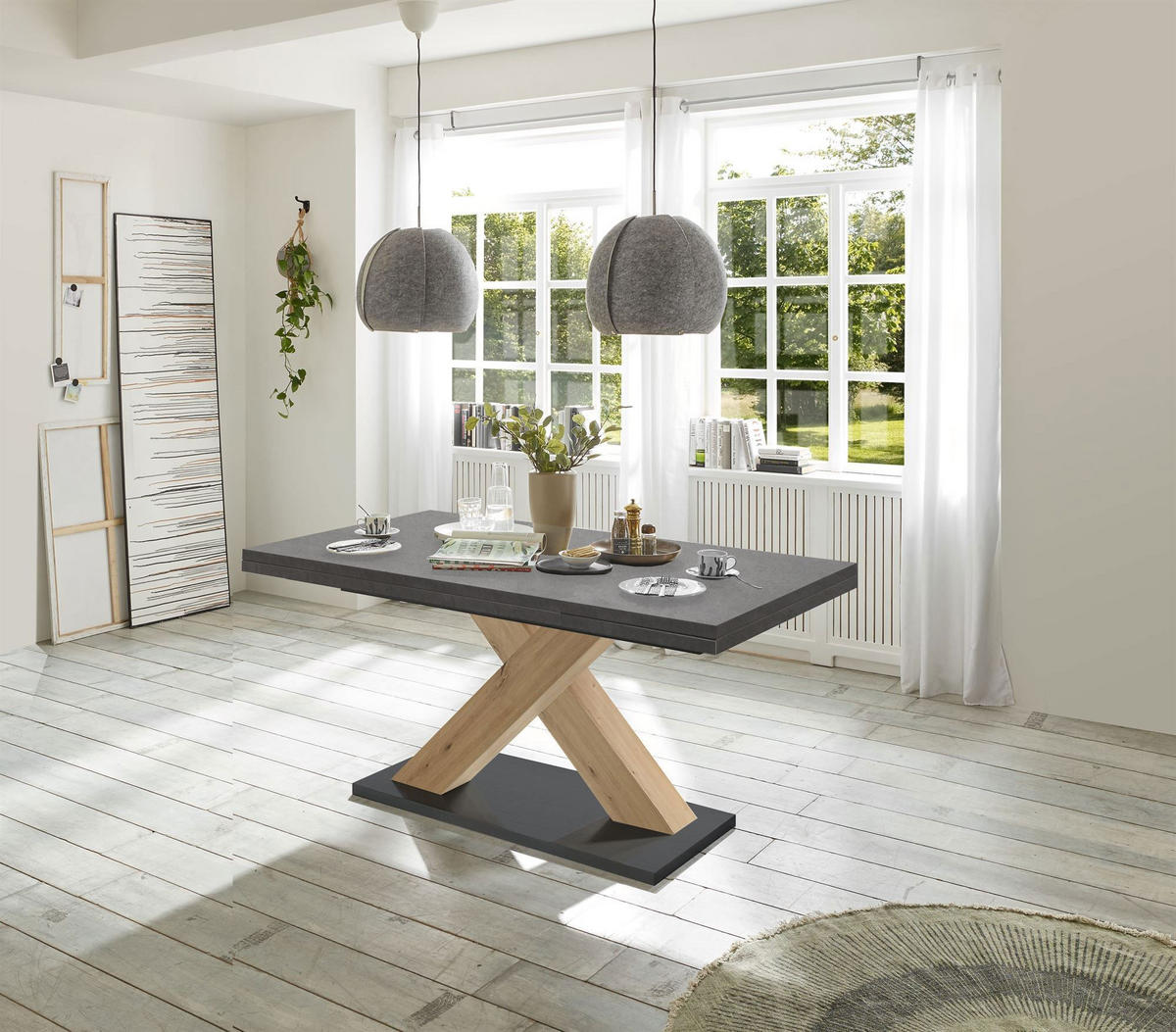 ESSTISCH ausziehbar Elene 160x90x76 Asteiche/Graphit - Grau, Holzwerkstoff (160/90/76cm) - 58aufmkessel