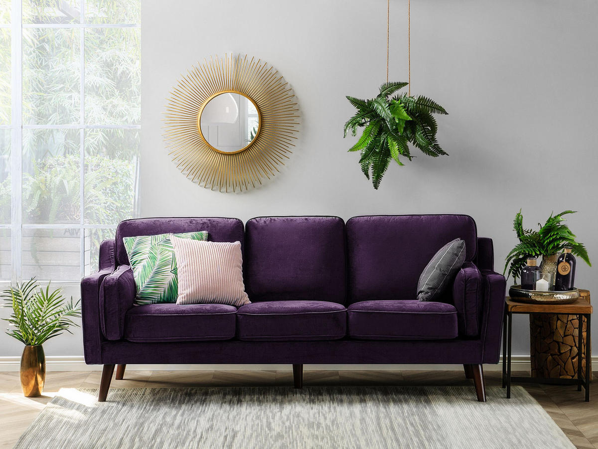 3-SITZER-SOFA Samtstoff Violett Lokka - Violett, Textil (204/85/83cm) - Beliani